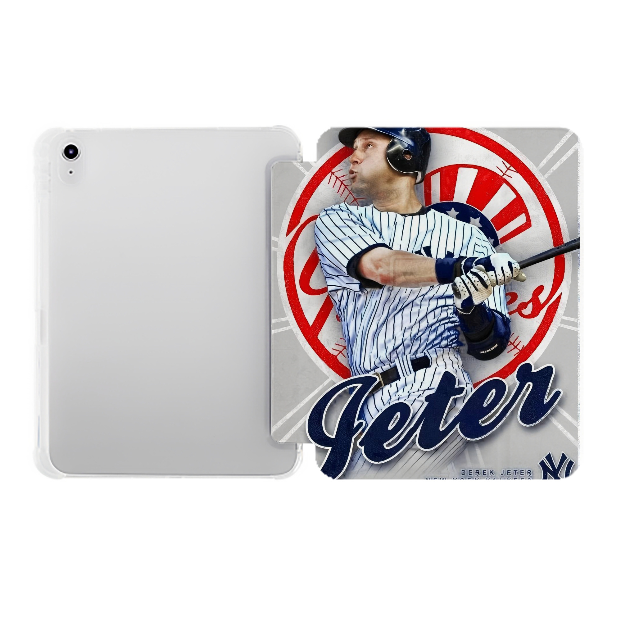 Derek Jeter 62 Premium Tri-Fold PU Leather & Silicone IPad Case With Pencil Slot – Fits 9.5,10.5,10.9 – Adjustable Stand, Slim, Protective